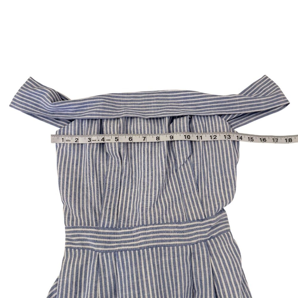J.O.A. Los Angeles Blue Stripe Classic Off Shoulder Midi Dress Belted Size S - Picture 5 of 7
